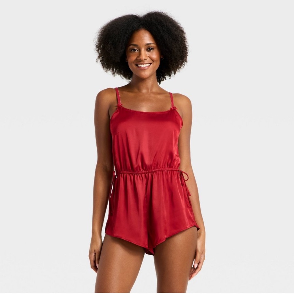 Red Auden Satin Romper